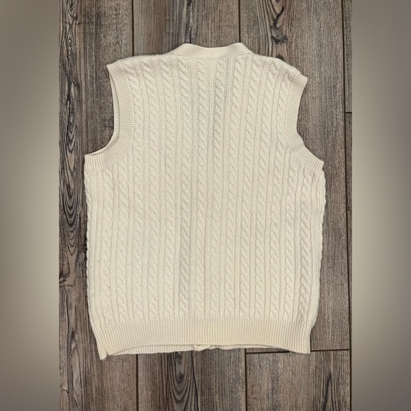 Vintage 90s Cable Pure Virgin Knit Wool Sweater Vest - Cream/Beige - Size S - Picture 2 of 6
